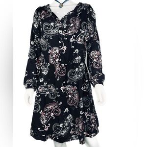 White House Black Market Paisley Print Long sleeve V-Neck  Dress Sz 8